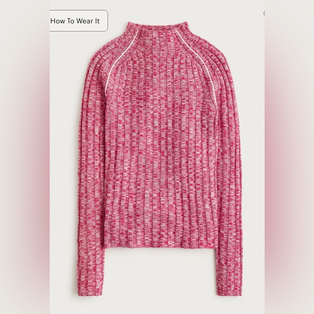 NWT J. Crew Wide-rib mockneck sweater in marled merino wool - Berry Marl